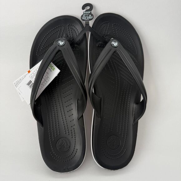 NWT Crocs Crocband Flip Black White Stripe Men's 11 Women's 13 - Picture 9 of 11